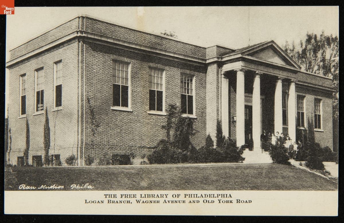 Postcard, "The Free Library of Philadelphia, Logan Branch, Wagner Avenue and Old York Road," circa 1910