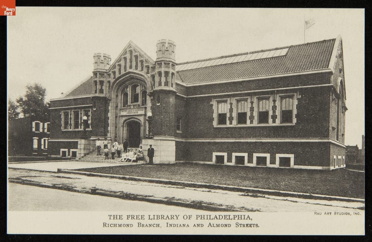 Postcard, "The Free Library of Philadelphia, Richmond Branch, Indiana and Almond Streets," circa 1915