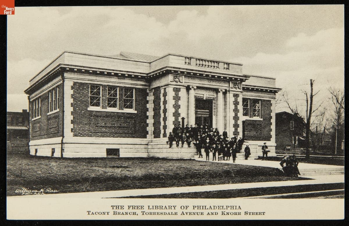 Postcard, "The Free Library of Philadelphia, Tacony Branch, Torresdale Avenue and Knorr Street," 1906