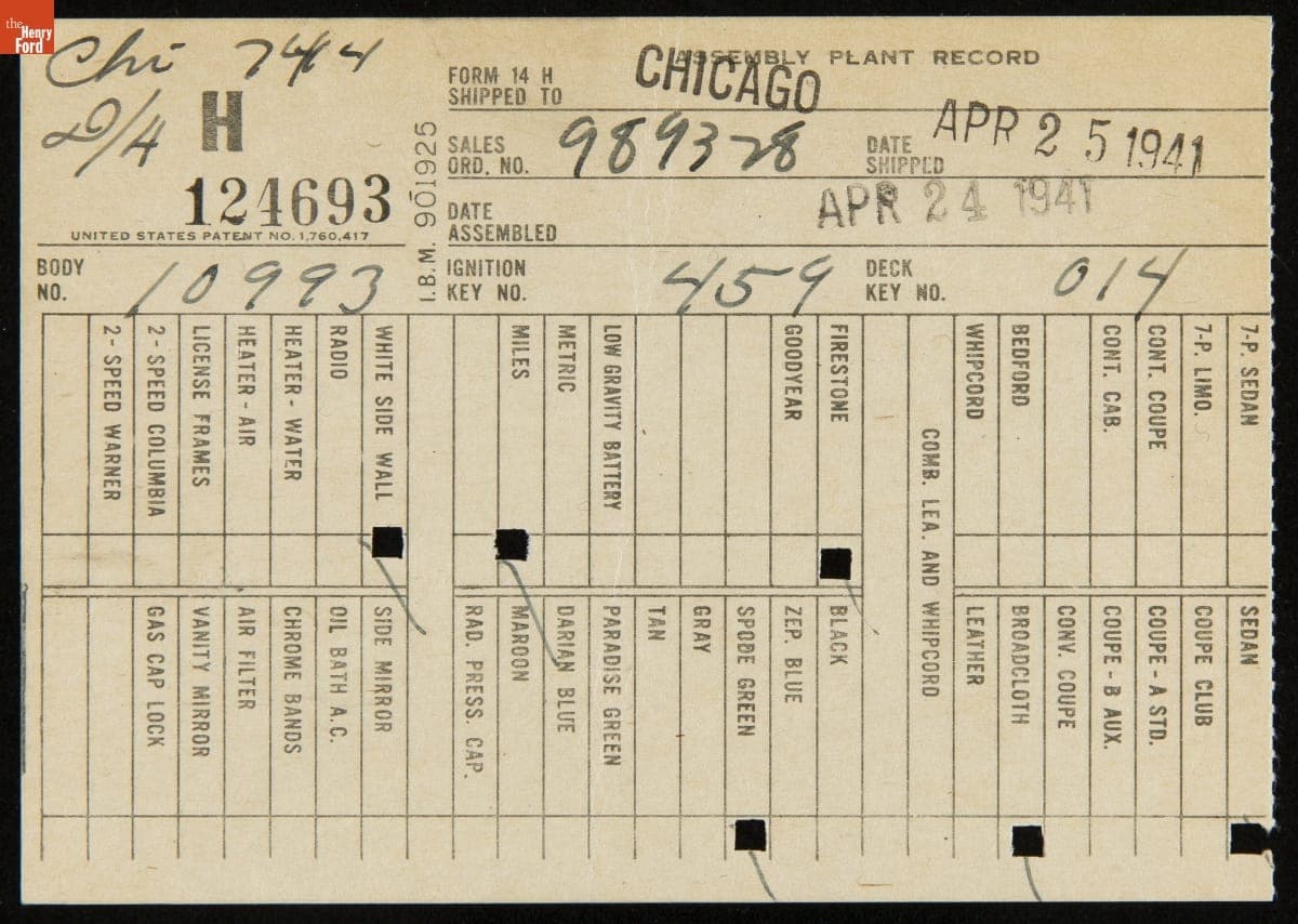 Lincoln Production Card #124,693, April 25, 1941