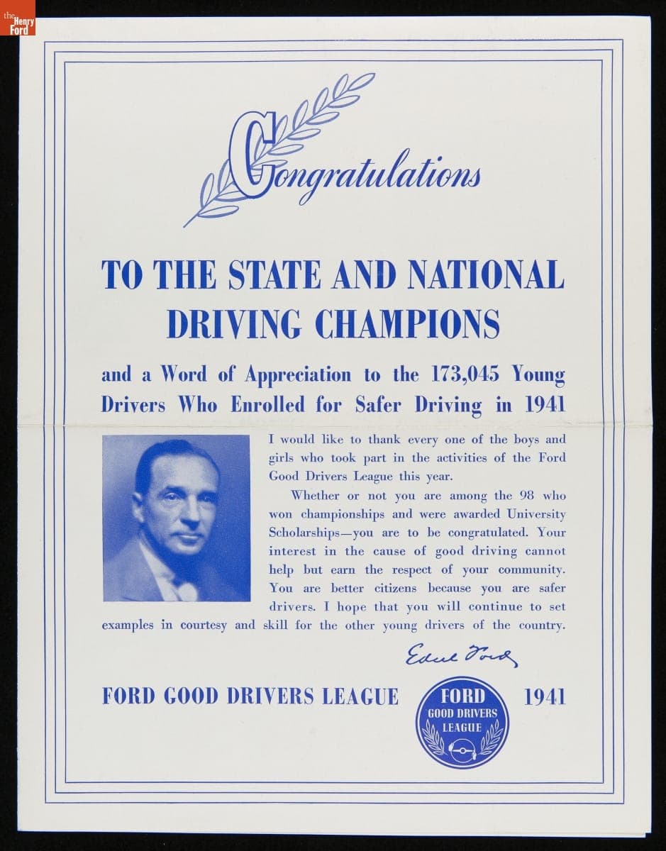 Congratulations to the State and National Driving Champions, 1941