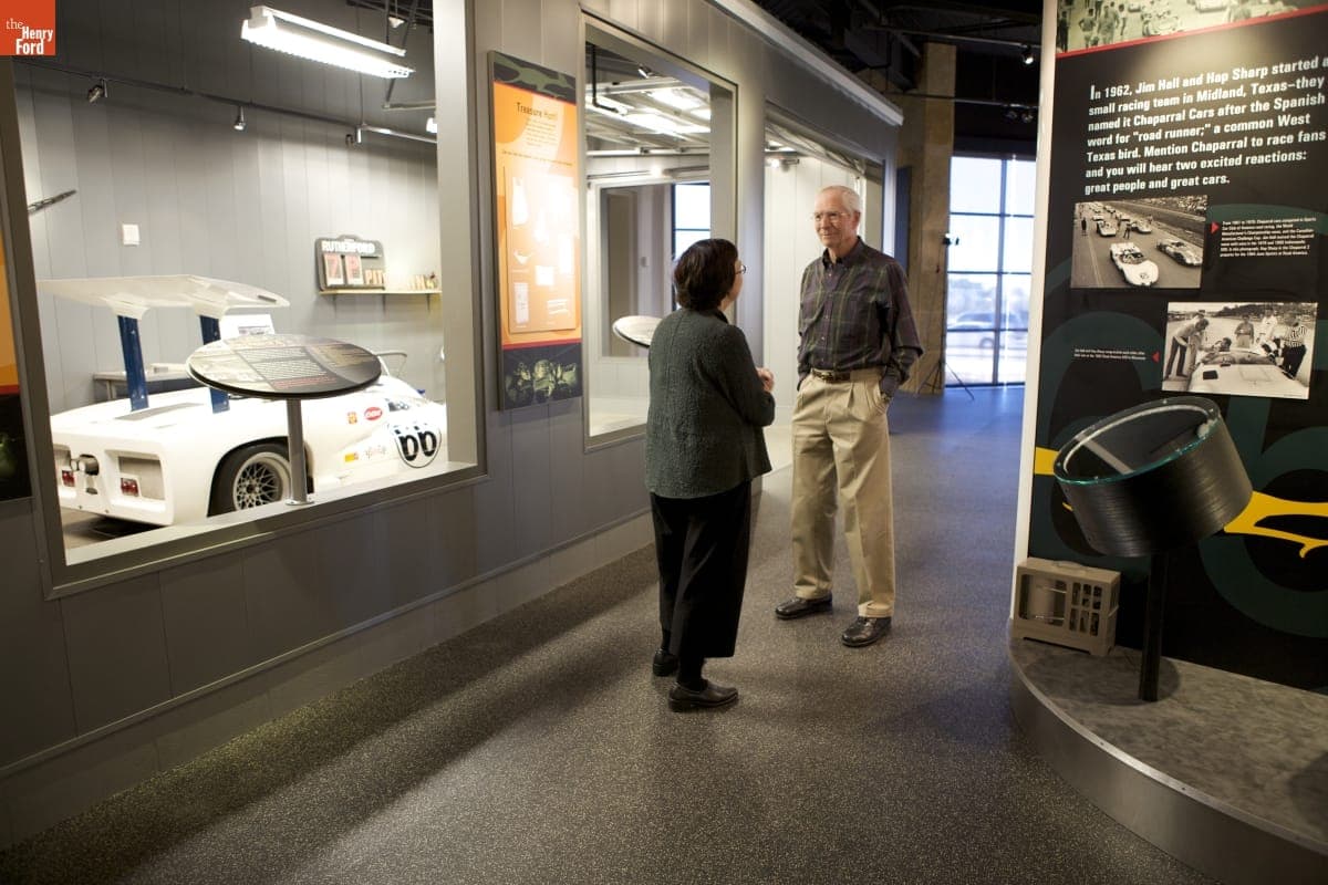 Jim Hall in the Chaparral Cars Gallery of the Permian Petroleum Museum, Midland, Texas, 2009