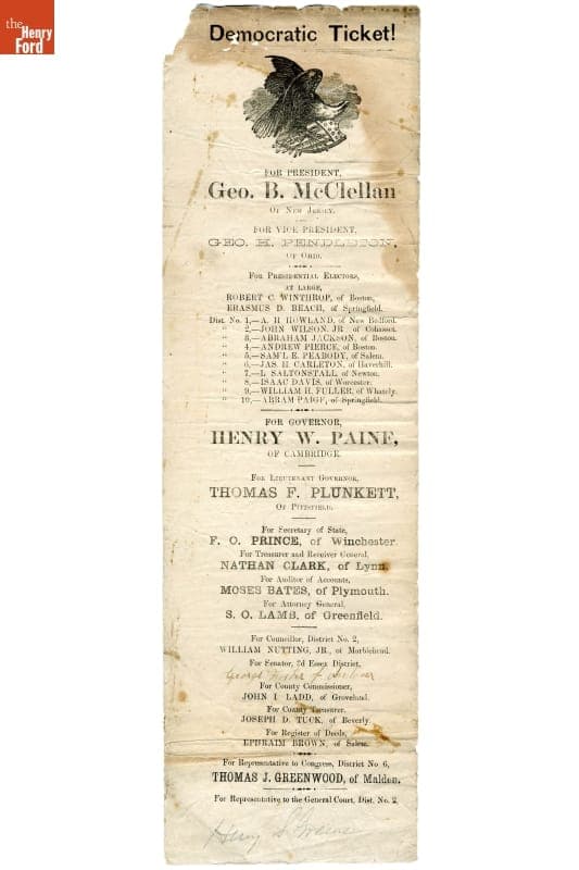 Democratic Party Presidential Election Ballot, Massachusetts, 1864