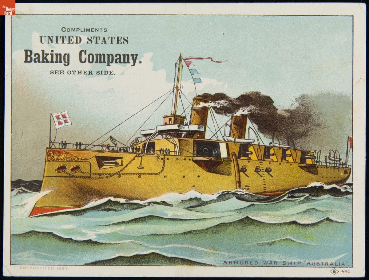 Trade Card for the United States Baking Company Featuring the Armored War Ship "Australia, " 1889