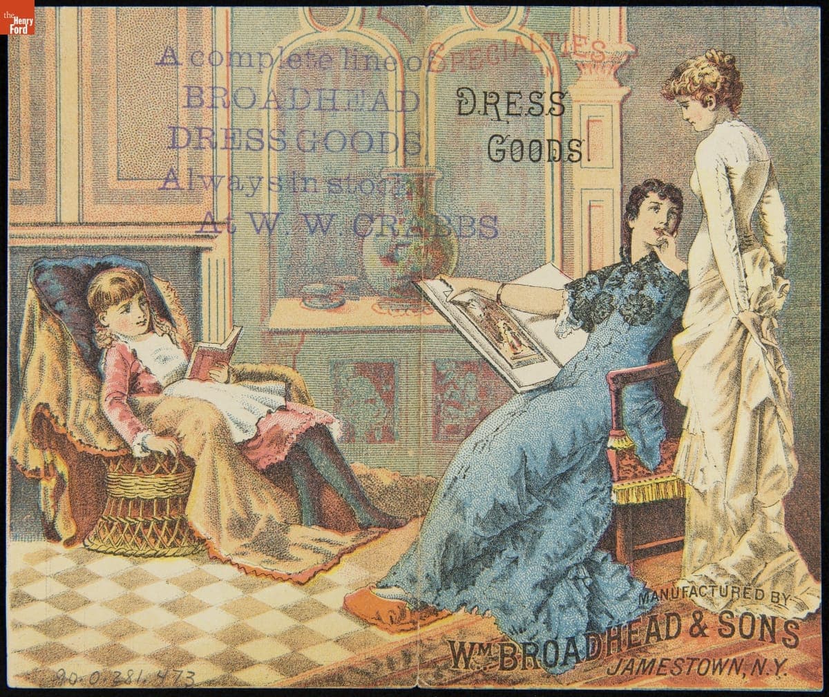Trade Card for Dress Goods, Broadhead Worsted Mills, 1880-1890