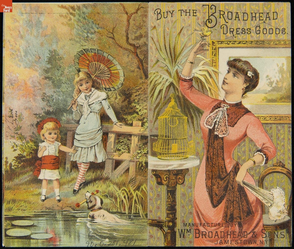 Trade Card for Dress Goods, Broadhead Worsted Mills, 1885-1895