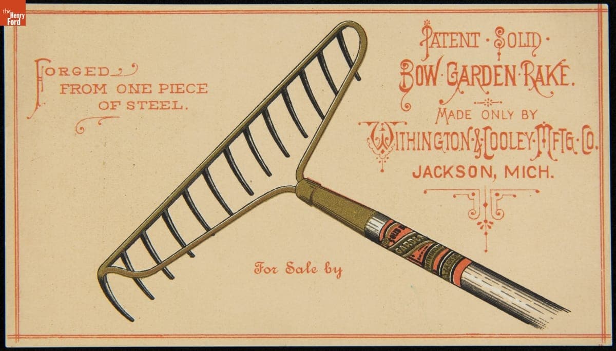 Trade Card for the Bow Garden Rake, Withington & Cooley Mfg. Co., 1865-1903
