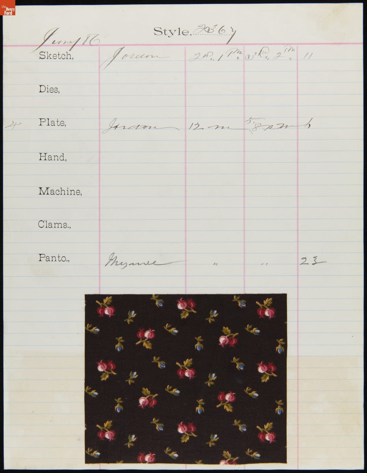 Engraver Sheet for Textile Fabric Style No. 2367, Cocheco Mfg. Co., June 1886