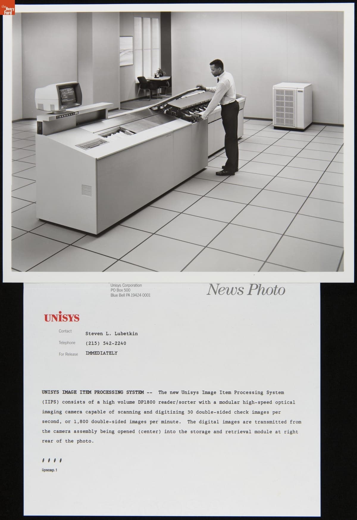 Employee Using the Unisys Image Item Processing System (IIPS), 1989