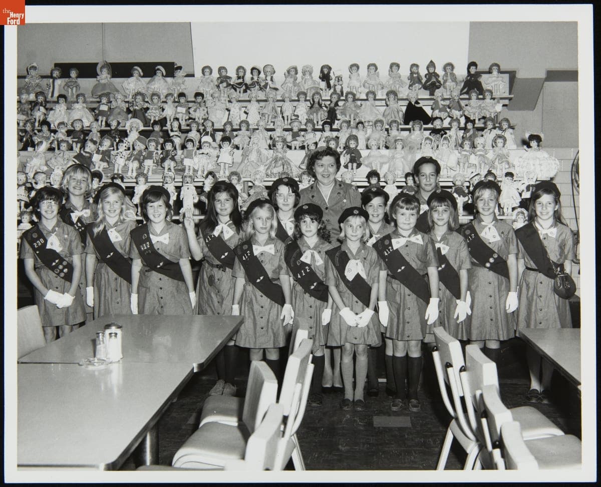 Members of Girl Scout Intermediate Troop 217 with Doll Display, November 1966