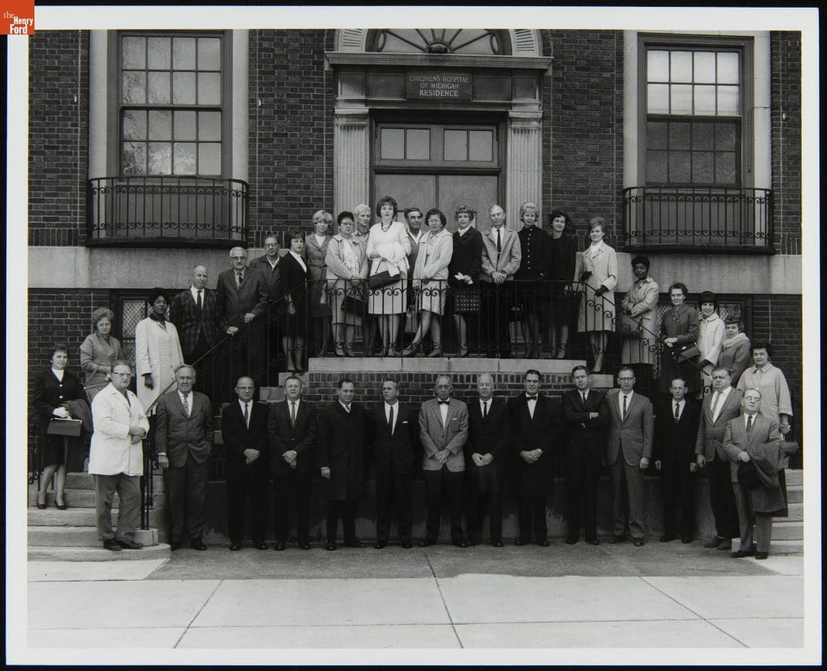 Group outside Children's Hospital of Michigan Residence, October 1966