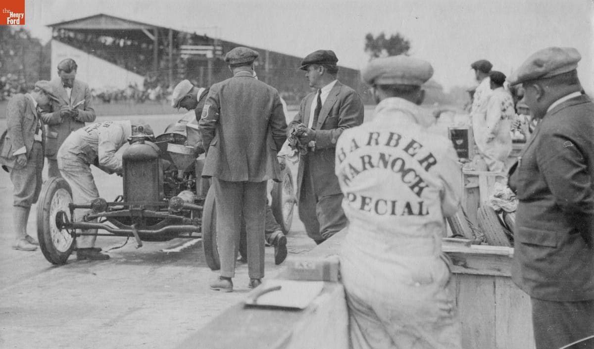 Barber-Warnock Special Race Car in Pit at Indianapolis Motor Speedway, 1924