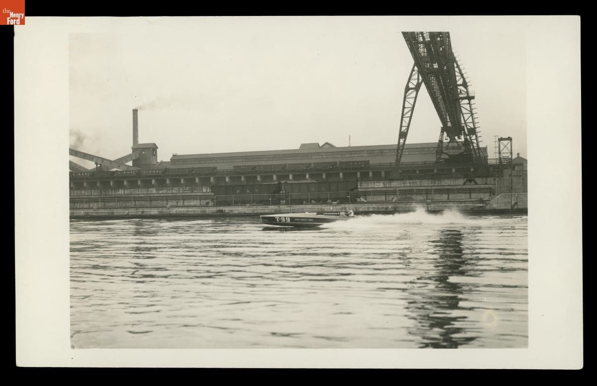 Edsel Ford's Speedboat, "Nine Ninety Nine," at the Ford Rouge Plant, circa 1925