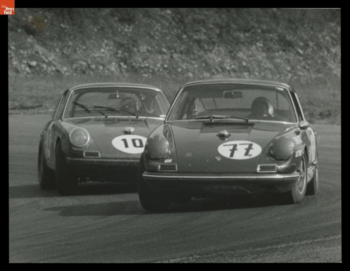 Porsche 911 Race Cars in the Kent 300 Trans Am Race, October 1967