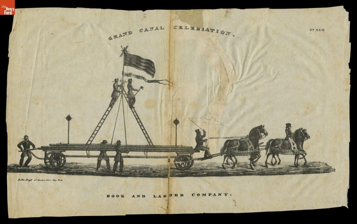Lithograph, "Grand Canal Celebration, Hook and Ladder Company," November 4, 1825