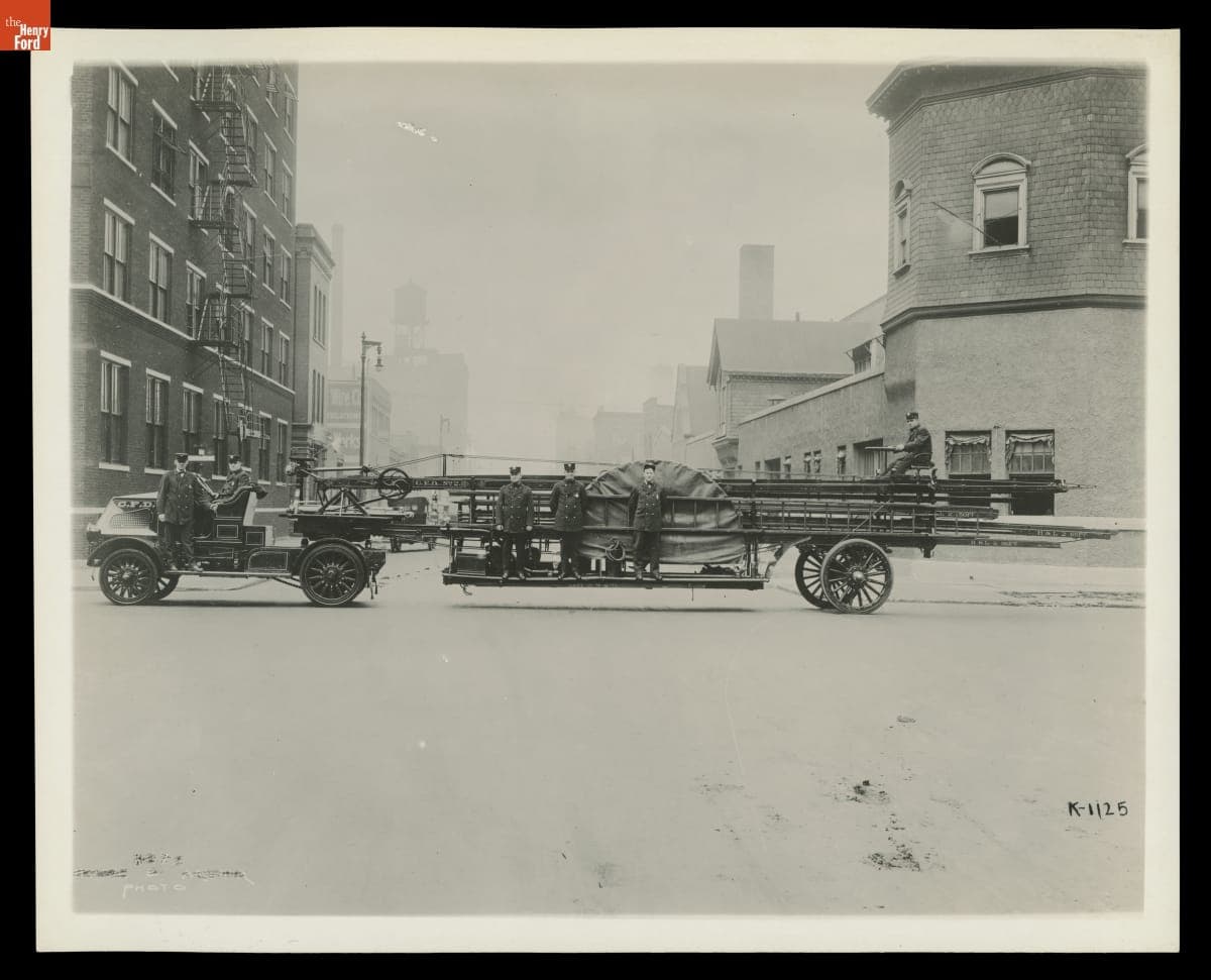 Mack Model AC Truck Tractor with Hook and Ladder Trailer Used by the Chicago Fire Department, 1911-1916