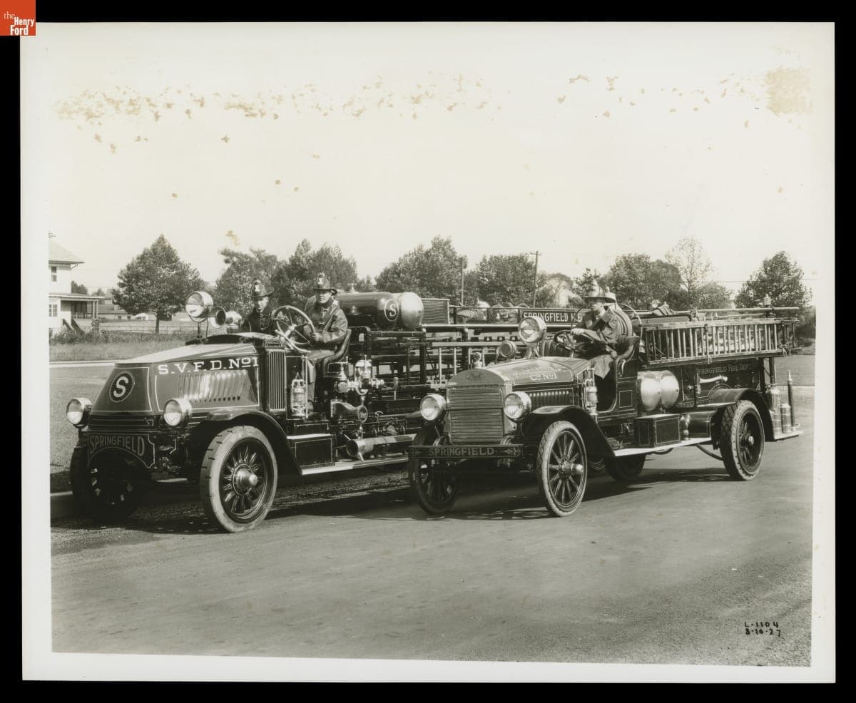 Two Mack Fire Trucks, August 1927