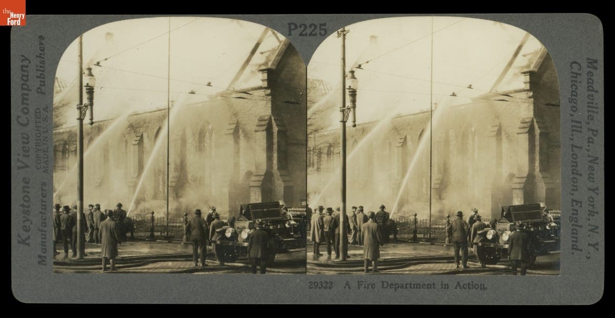 Stereograph, "A Fire Department in Action," circa 1925