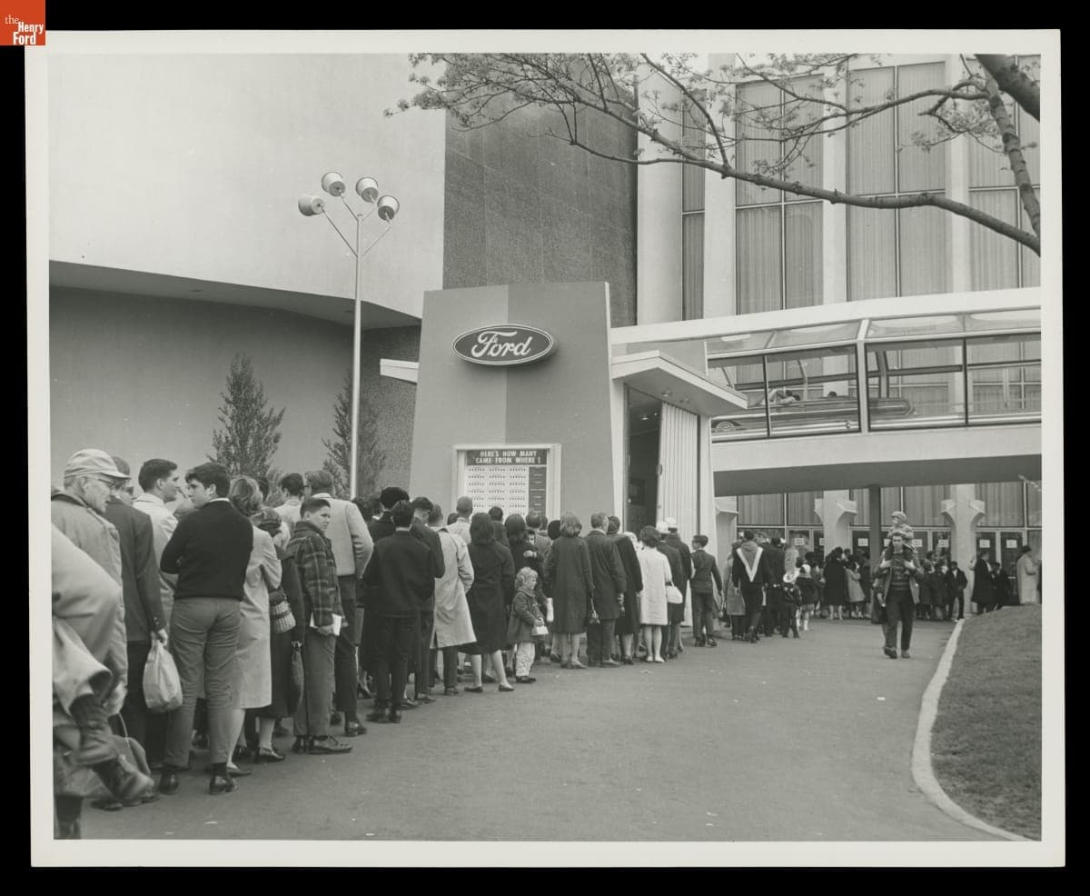 Queue for the Ford Wonder Rotunda and "Magic Skyway" Ride at the New York World's Fair, 1964-1965