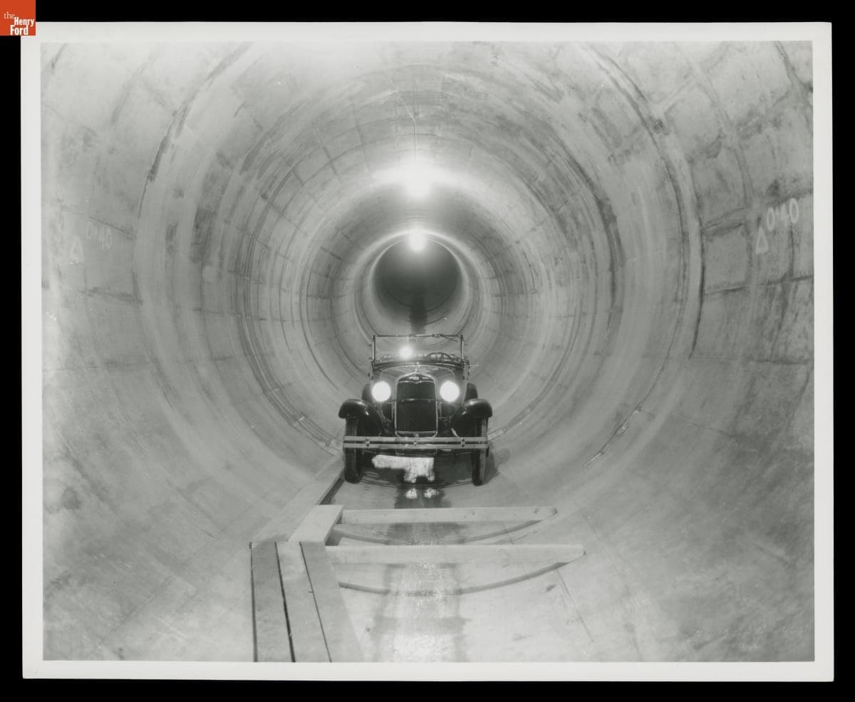 Ford Model A inside Tunnel Supplying Water to the Ford Rouge Plant Power House, 1931