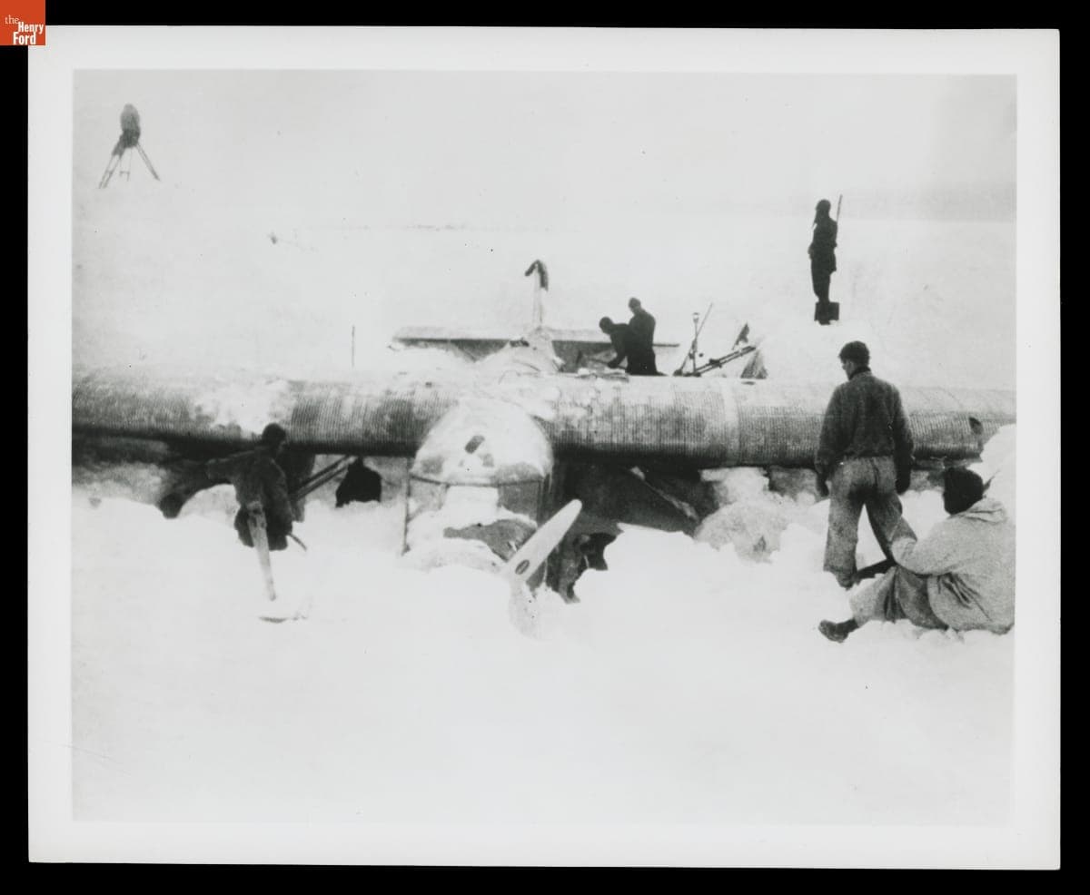 Digging the Ford Tri-Motor Airplane "Floyd Bennett" Out of the Ice, Byrd Antarctic Expedition, 1928-1930