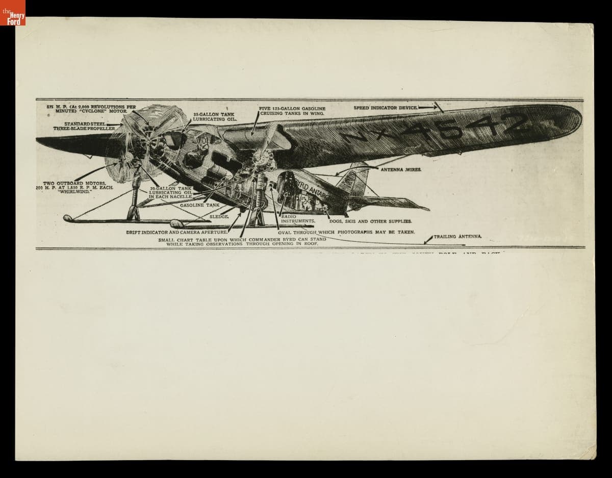 Diagram of Ford Tri-Motor Airplane "Floyd Bennett" Flown by Richard E. Byrd in Antarctica, December 1929