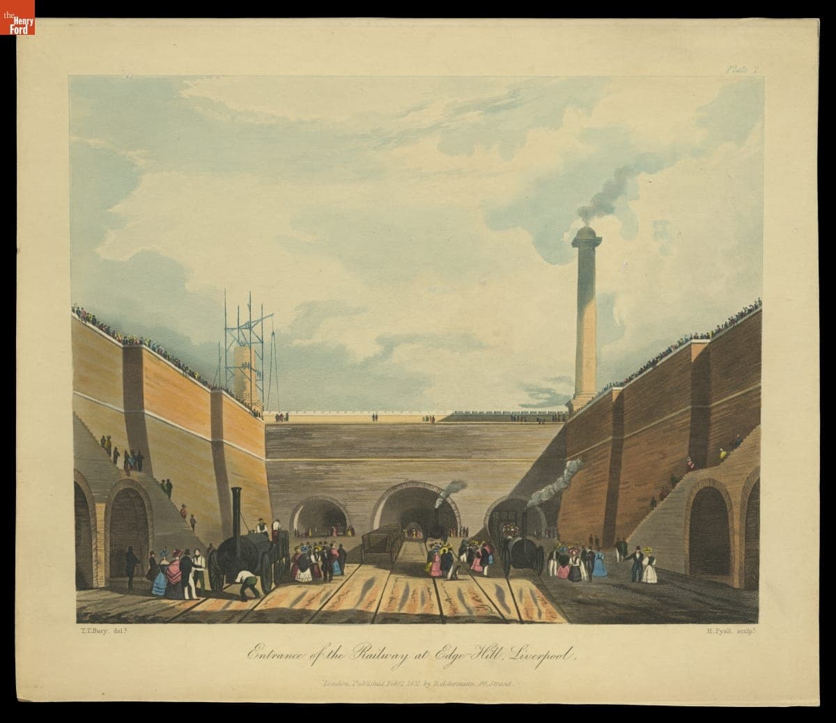 Aquatint, "Entrance of the Railway at Edge Hill, Liverpool," 1831