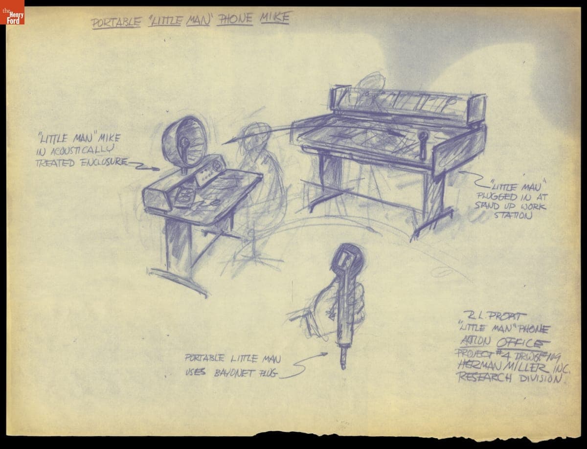 Herman Miller Action Office Concept Drawing, "Little Man" Phone Mike