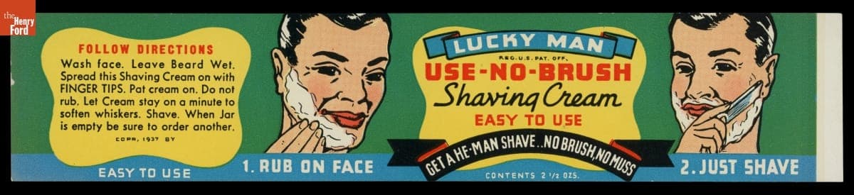 Product Label for Lucky Man Use-No-Brush Shaving Cream, 1927
