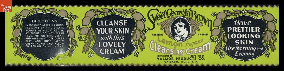 Product Label for Sweet Georgia Brown Lemon Fragrance Cleansing Cream, 1934