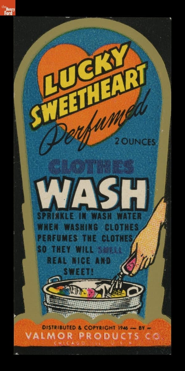 Product Label for Valmor Lucky Sweetheart Perfumed Clothes Wash, 1946