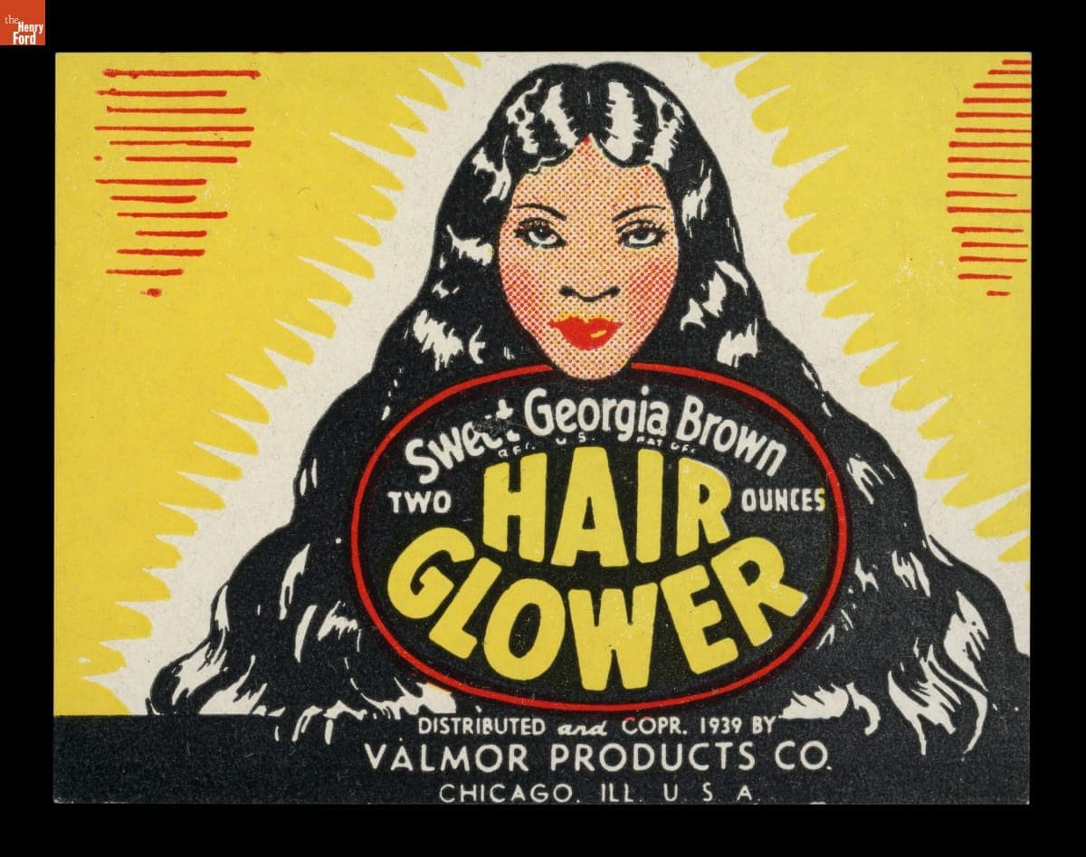 Product Label for Sweet Georgia Brown Hair Glower, 1939