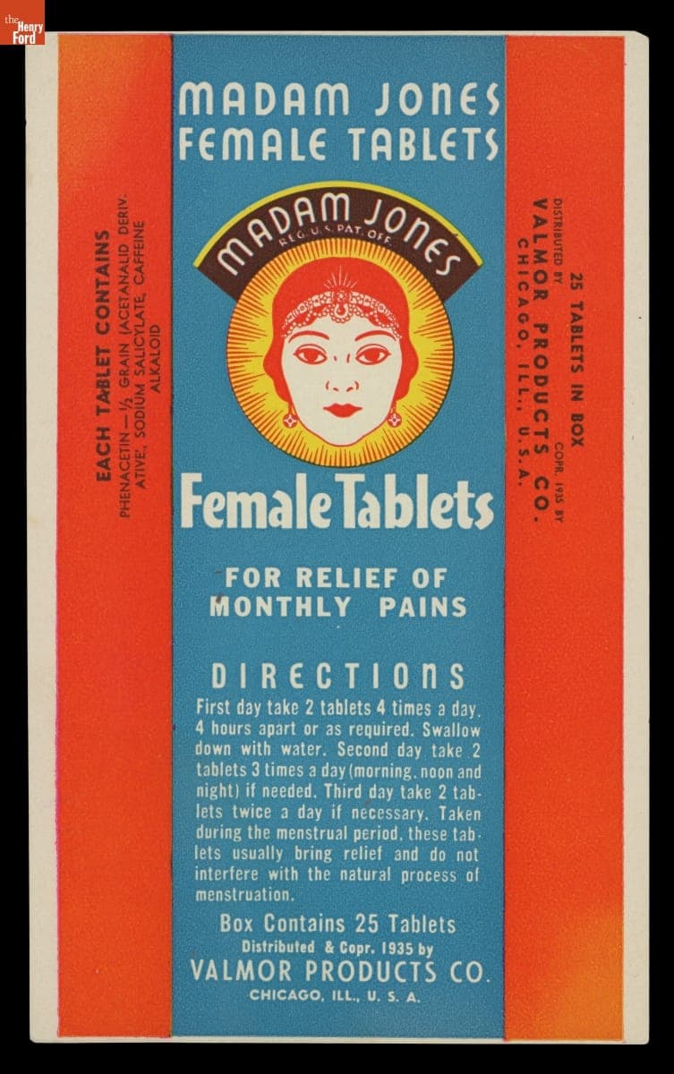 Product Label for Madam Jones Female Tablets, 1935