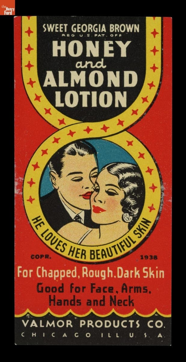 Product Label for Sweet Georgia Brown Honey and Almond Lotion, 1938