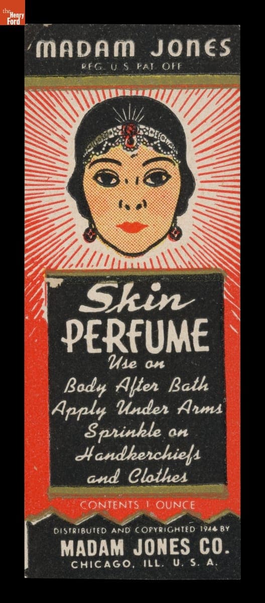Product Label for Madam Jones Skin Perfume, 1946