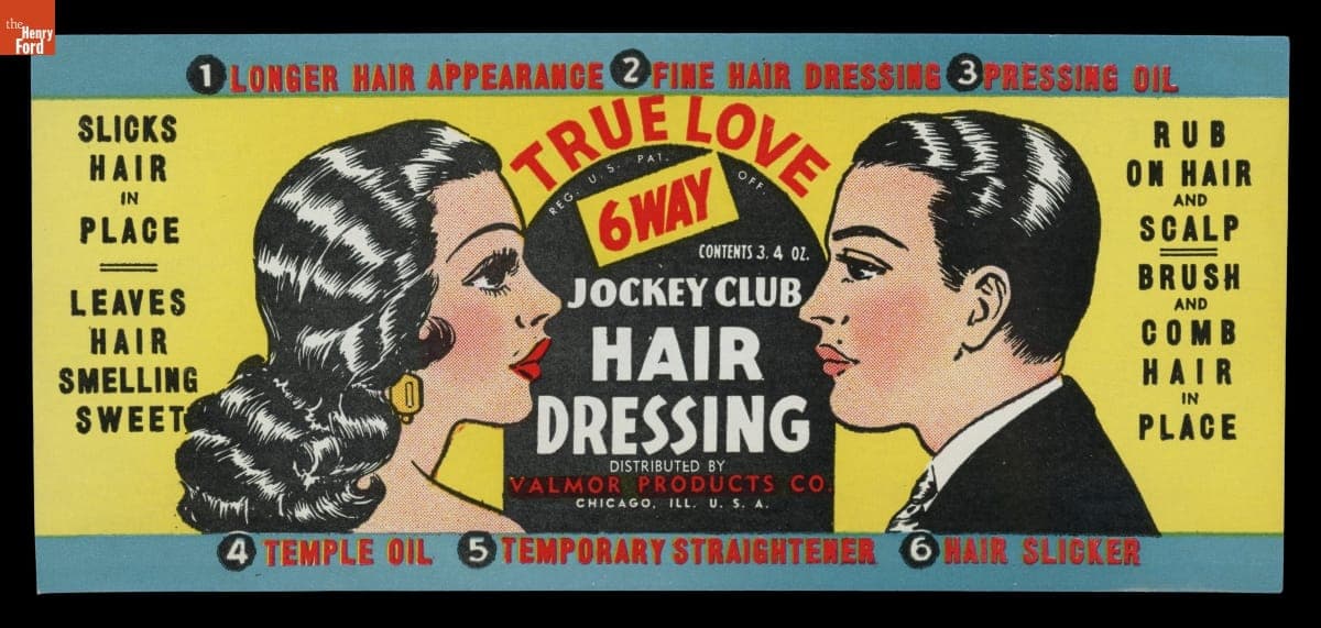 Product Label for True Love 6Way Jockey Club Hair Dressing, 1926-1946