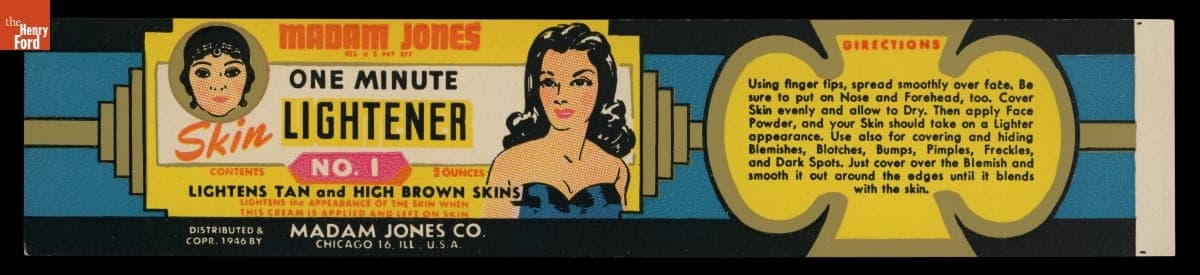 Product Label for Madam Jones One Minute Skin Lightener, 1946