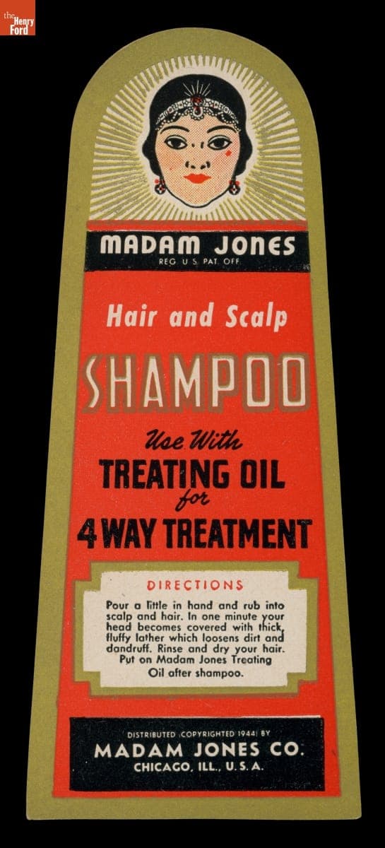 Product Label for Madam Jones Hair and Scalp Shampoo, 1944