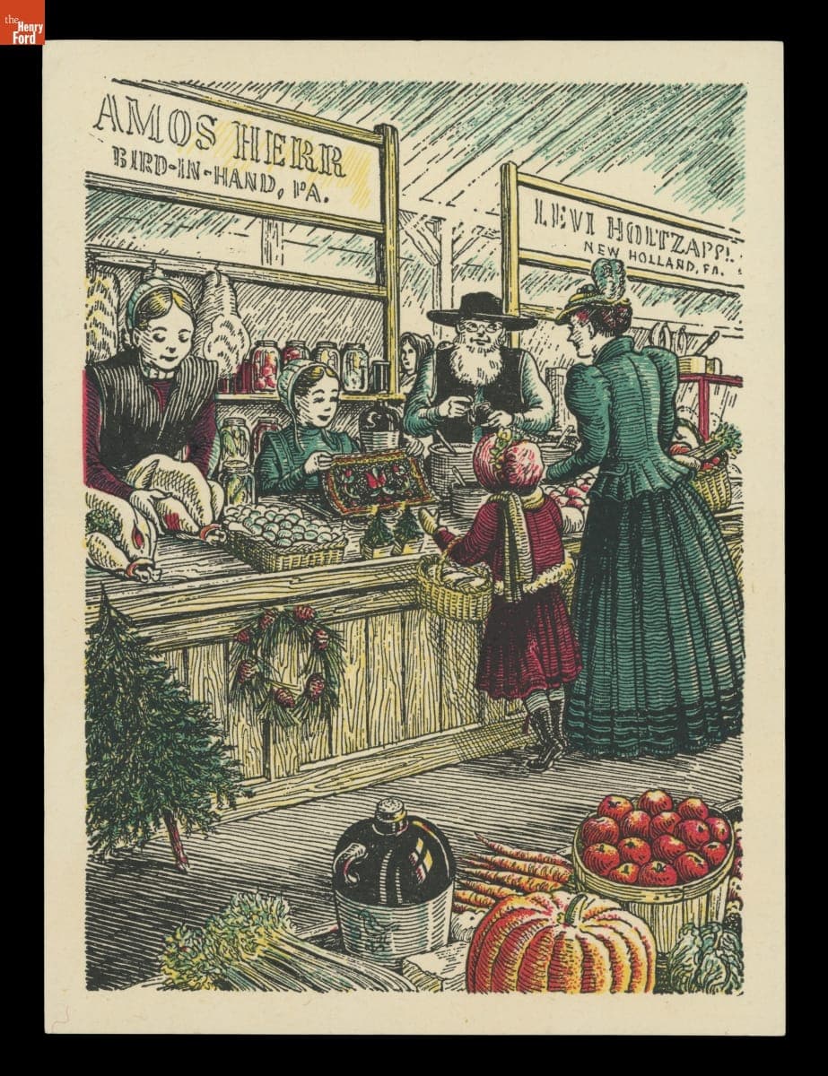 Christmas Shopping at a General Store, Christmas Card, circa 1950