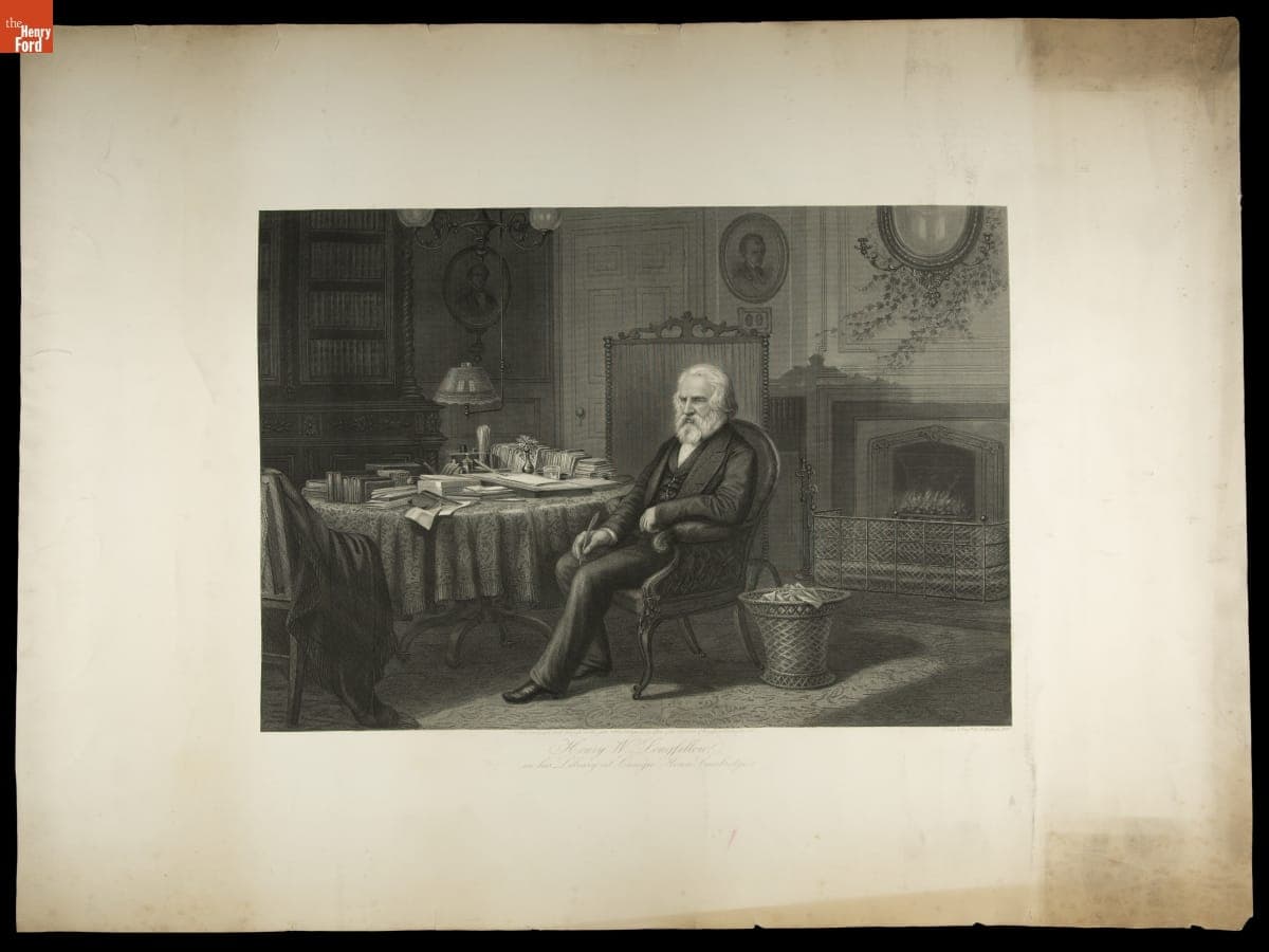 Engraving, "Henry W. Longfellow in His Library at Craigie House, Cambridge," 1882