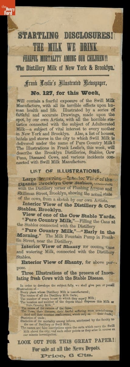 "Startling Disclosures! The Milk We Drink..." Advertising Frank Leslie's Illustrated Newspaper, May 8, 1858