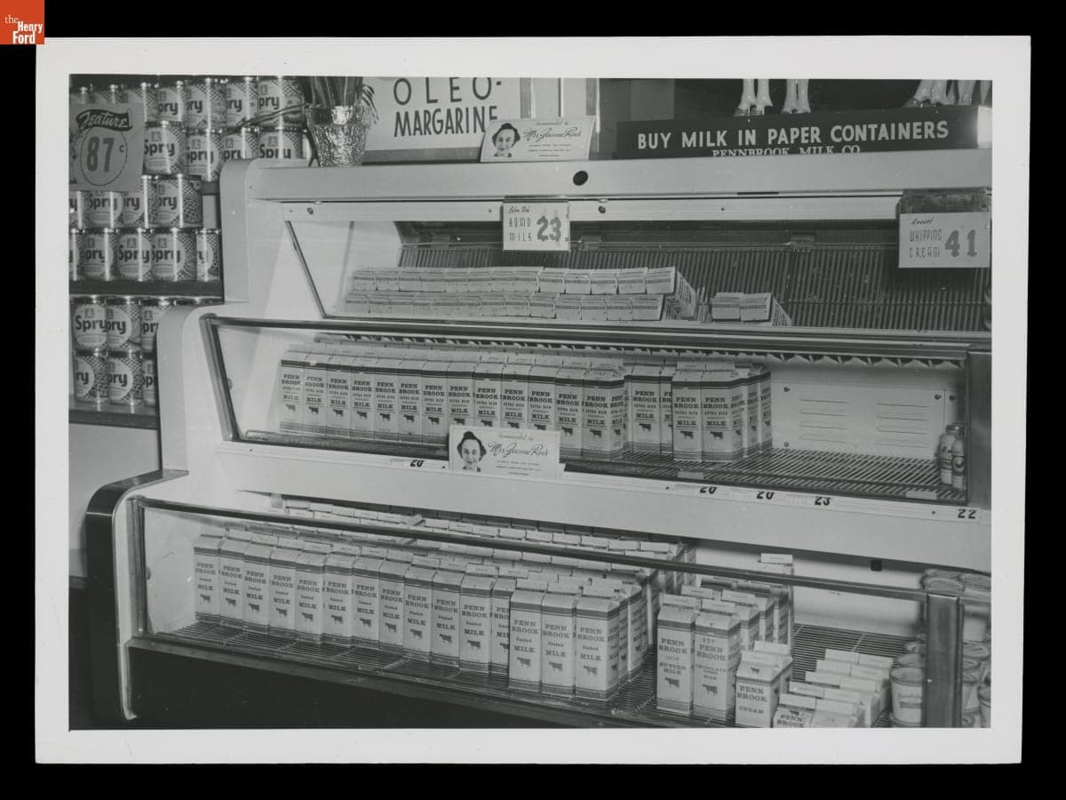 Grocery Store Dairy Case Stocked with Pennbrook Milk Company Products, circa 1950