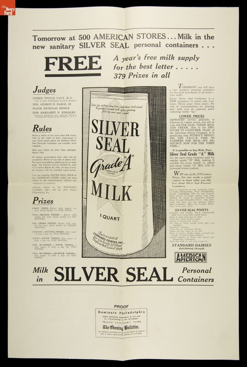 Advertisement Proof for Silver Seal Personal Containers, 1932