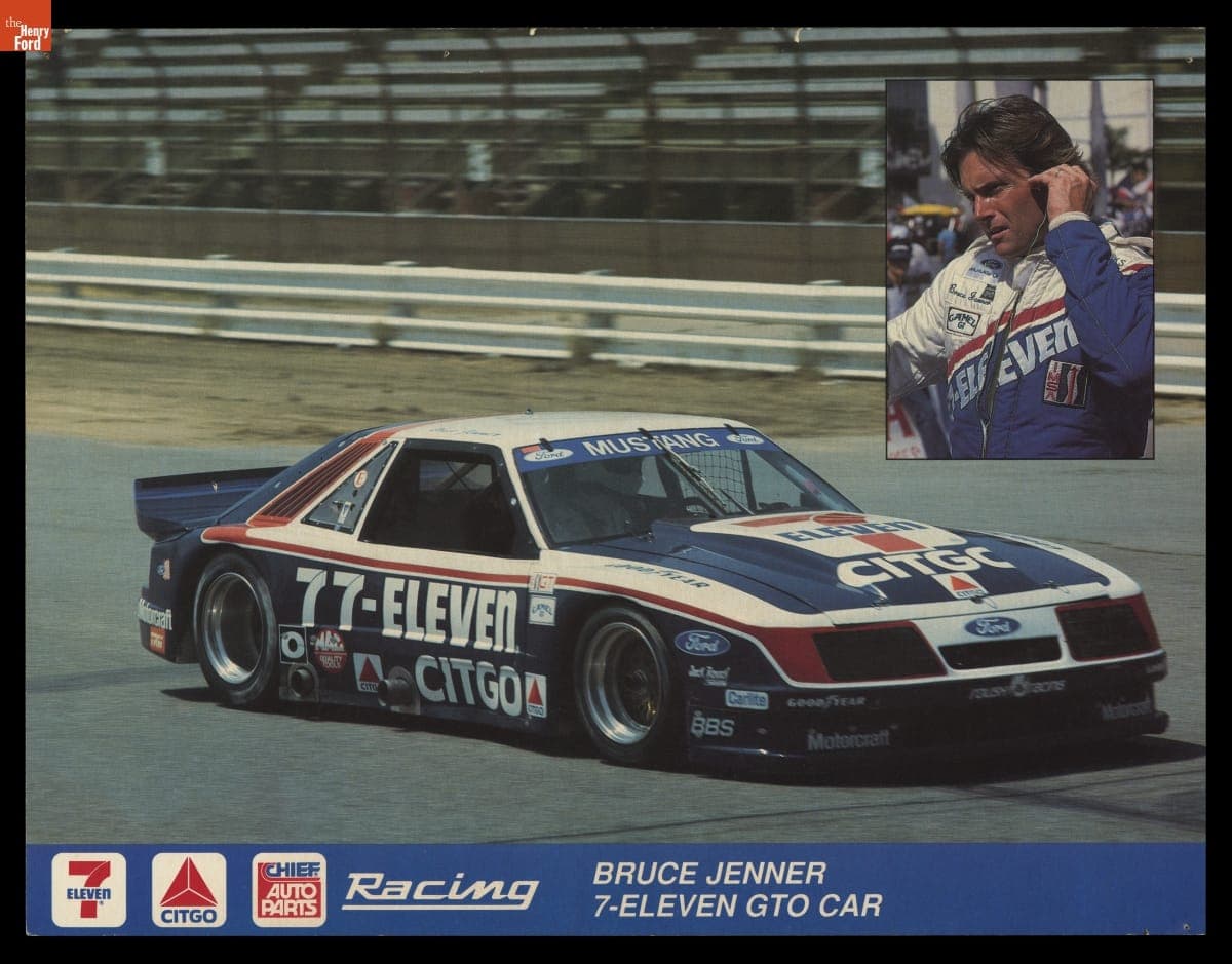 Promotional Material for 7-Eleven Ford Mustang GTO Car Driven by Caitlyn Jenner (Racing as Bruce Jenner), 1986