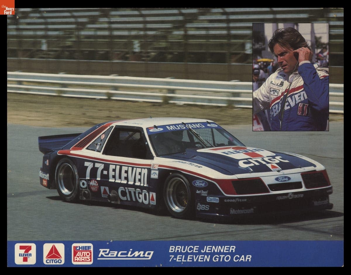 Promotional Material for 7-Eleven Ford Mustang GTO Car Driven by Caitlyn Jenner (Racing as Bruce Jenner), 1986