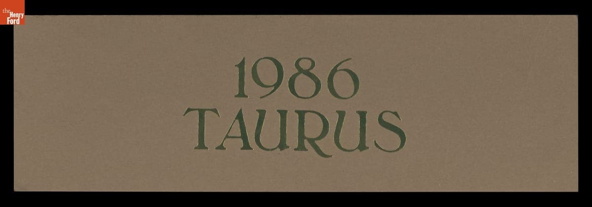 "1986 Taurus" Sign Accompanying the "Motor Trend" Car of the Year Trophy