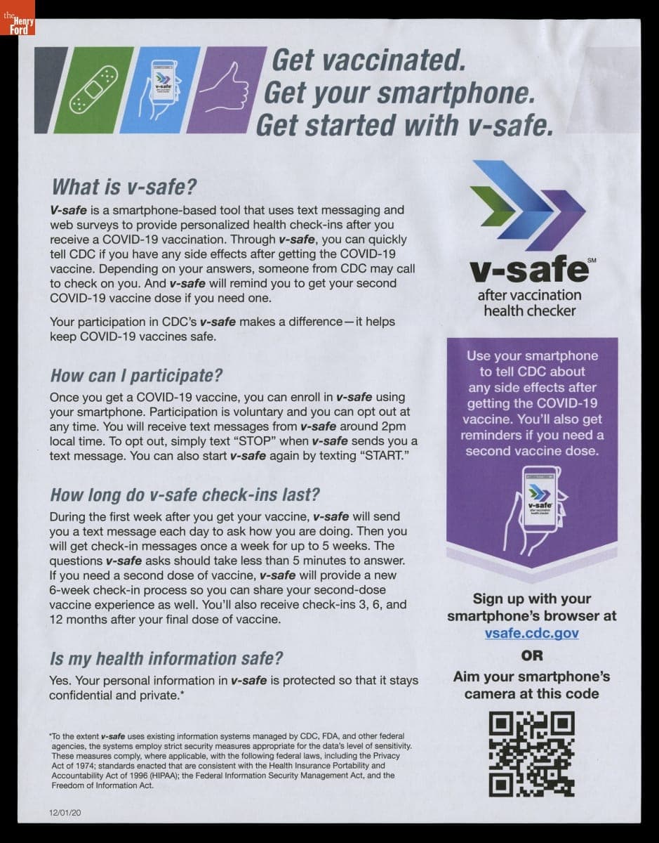 V-Safe Flier, "How to Register and Use V-Safe," December 1, 2020