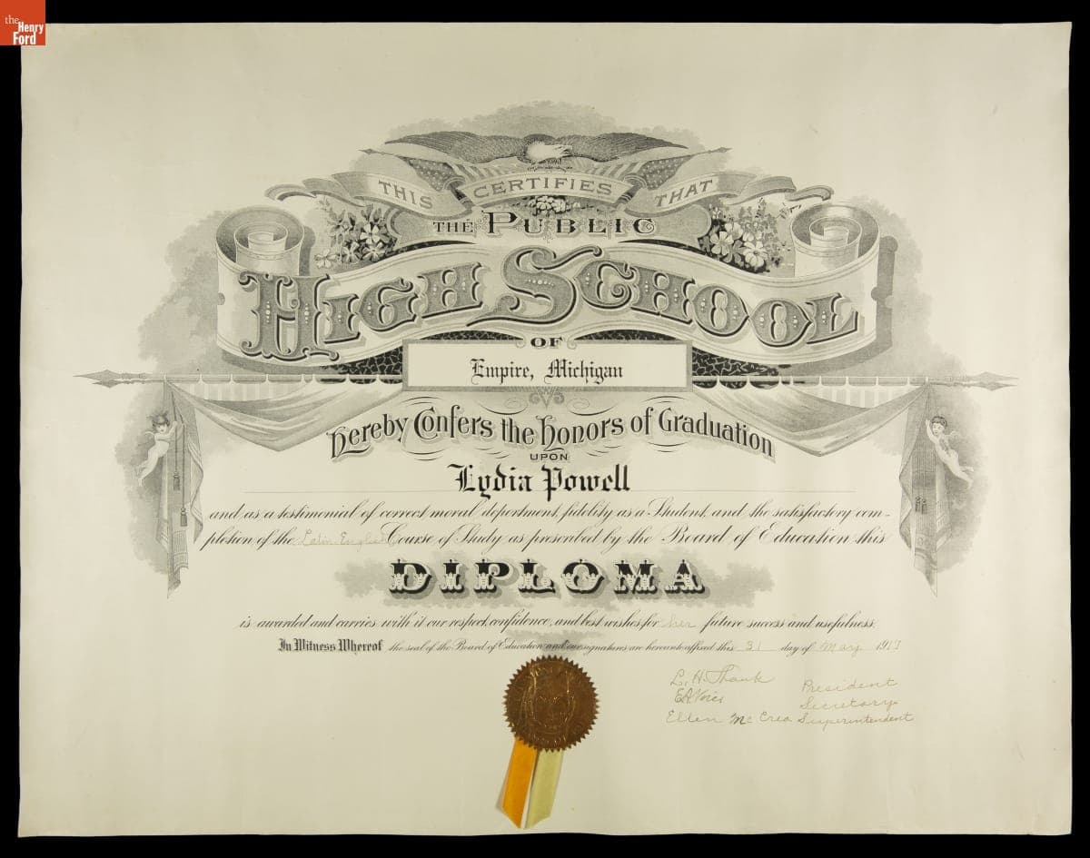 Public High School of Empire, Michigan Awarded to Lydia Powell for the Completion of Latin, English Course, May 31, 1917