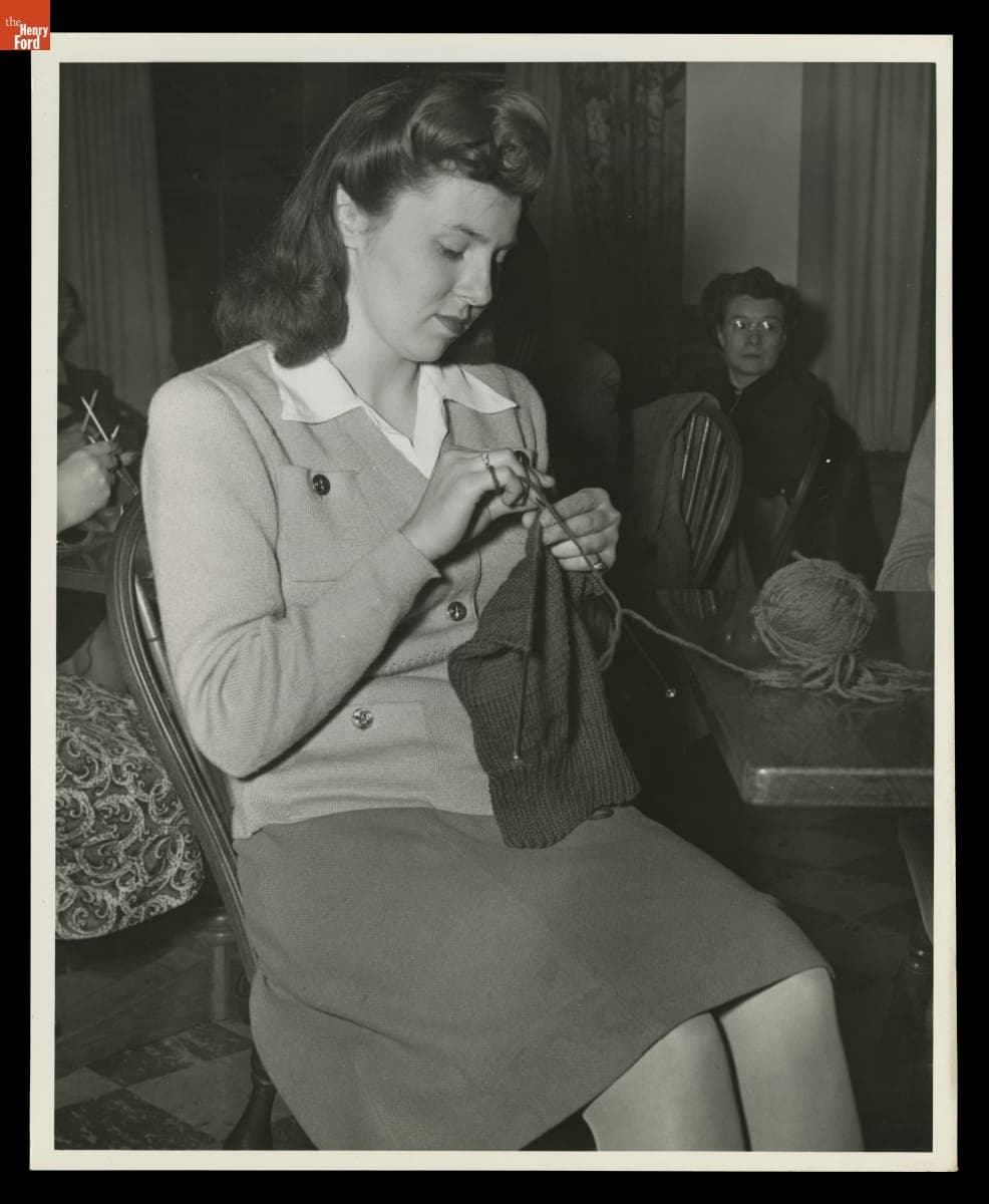Employees Knitting Garments for the War Effort during Lunchtime at the Ford Motor Company Rouge Plant, October 1942