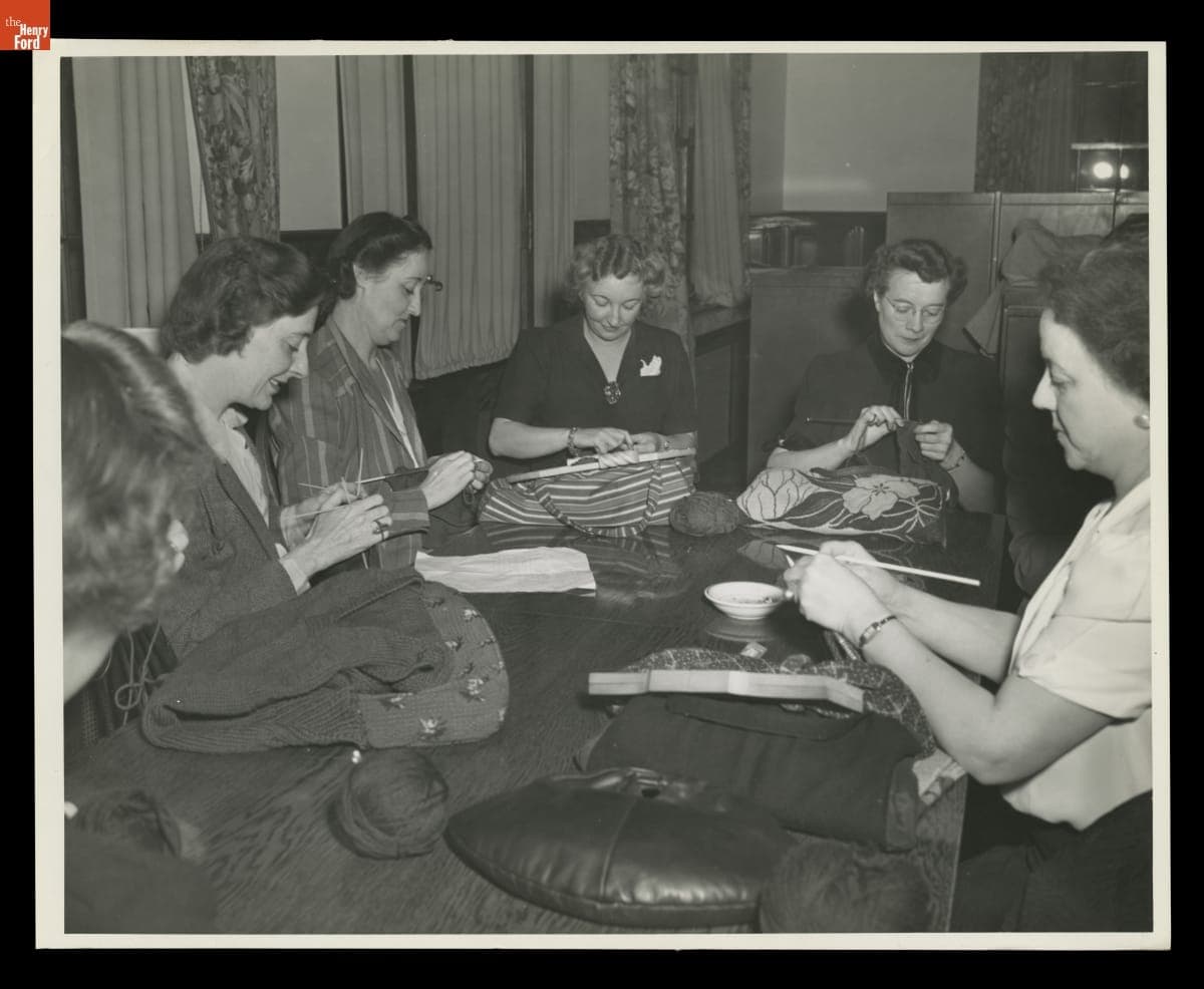Employees Knitting for the War Effort during Lunchtime at the Ford Motor Company Rouge Plant, October 1942
